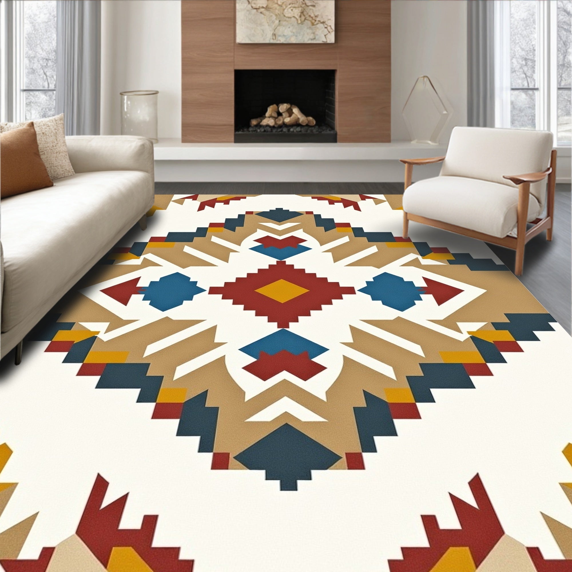 Southwestern Diamond Red Blue Geometric Rug