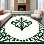 Dark Green Ornate Fleur de Lis Rug