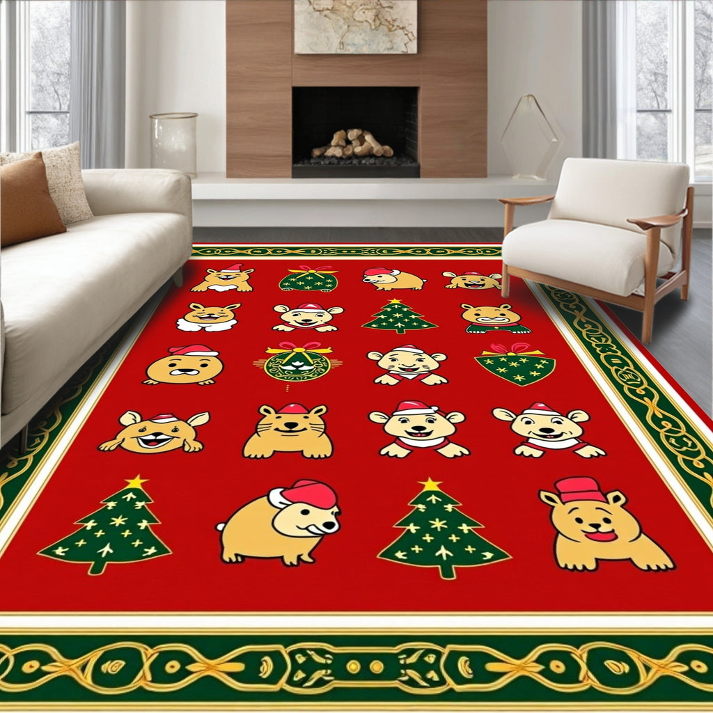 Festive Red Christmas Critter Collection Rug