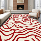 Crimson Red Wavy Line Abstract Rug