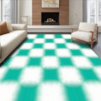 Aqua White Checkered Blended Squares Rug