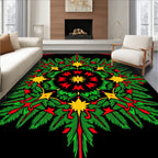 Festive Green Red Yellow Starburst Mandala Rug