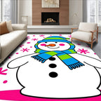 Jolly Snowman With Pink Snowflakes Rug