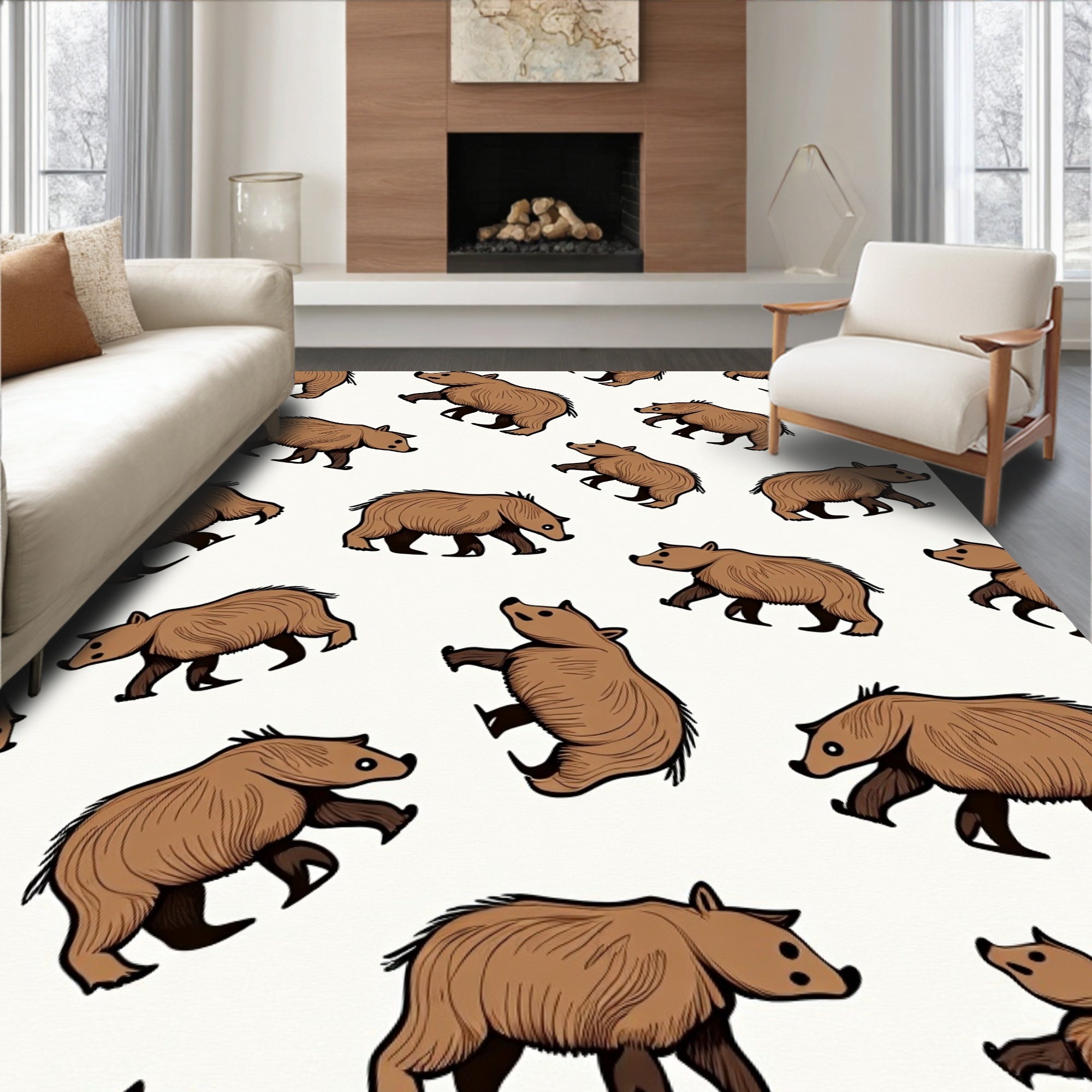 Brown Bear Repeating Pattern Rug