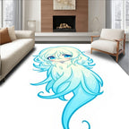 Kawaii Pale Blue Ghost Character Rug