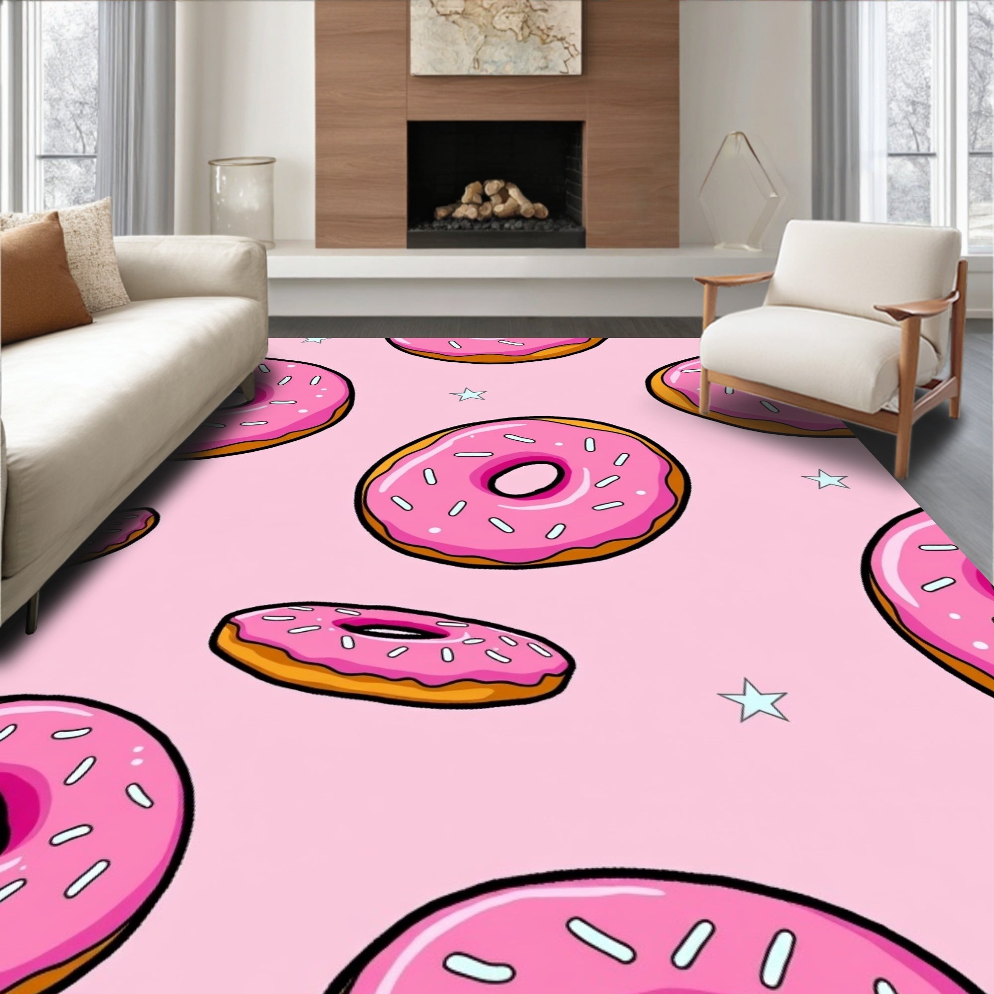 Pink Donut Sprinkle Starry Background Rug