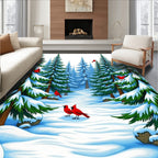 Winter Cardinal Forest Snow Scene Rug
