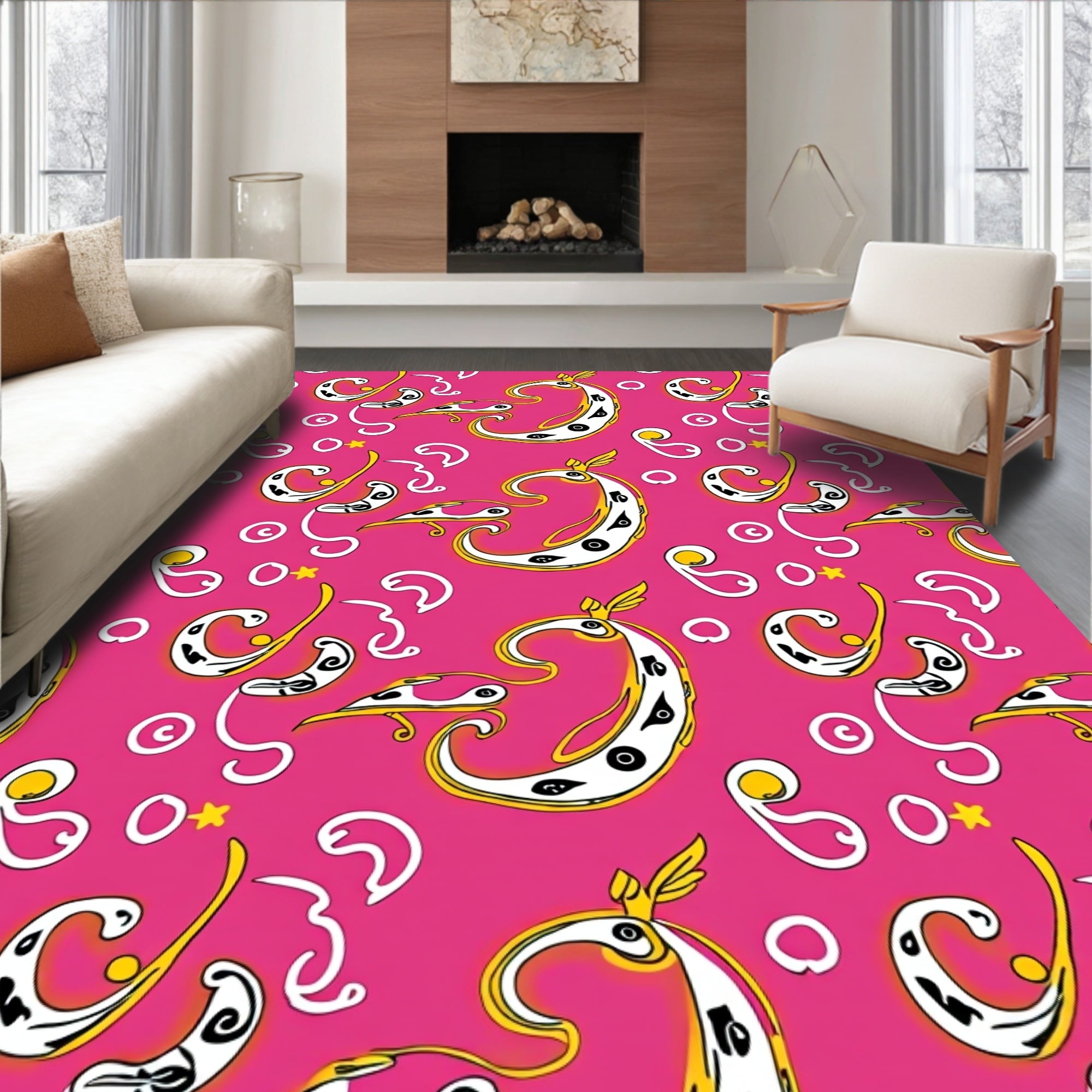 Hot Pink Whimsical Creature Swirls Rug