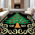 Festive Green Tree Red Ornament Border Rug