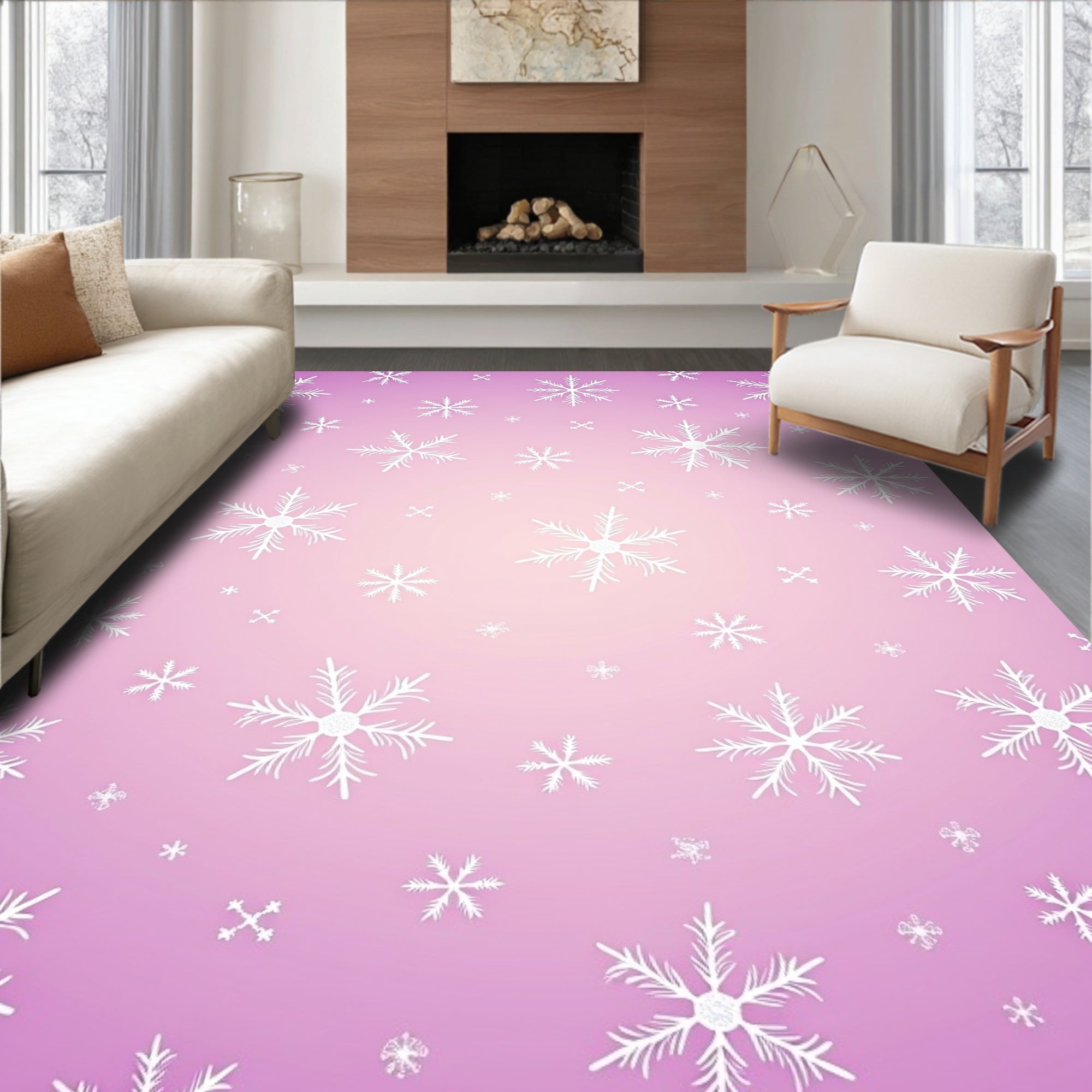 Pink Snowflake Cluster Background Rug