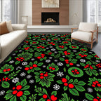 Crimson Berry Green Leaf Snowflakes Rug