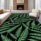 Light Green Fern Forest Black Rug