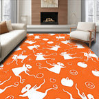 Whimsical White Figures Orange Background Rug