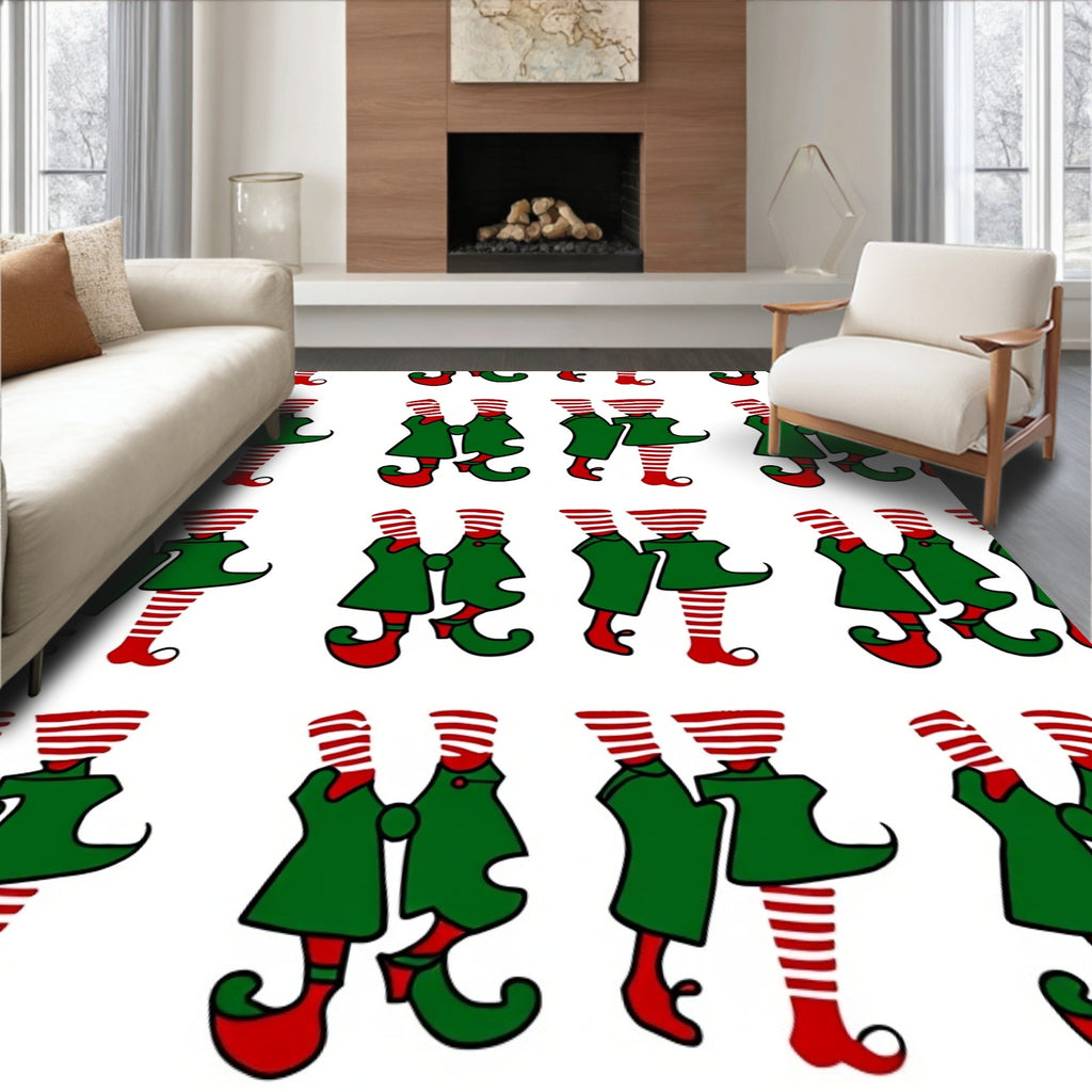 Green Red Striped Elf Figures Rug