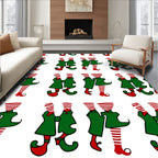Green Red Striped Elf Figures Rug