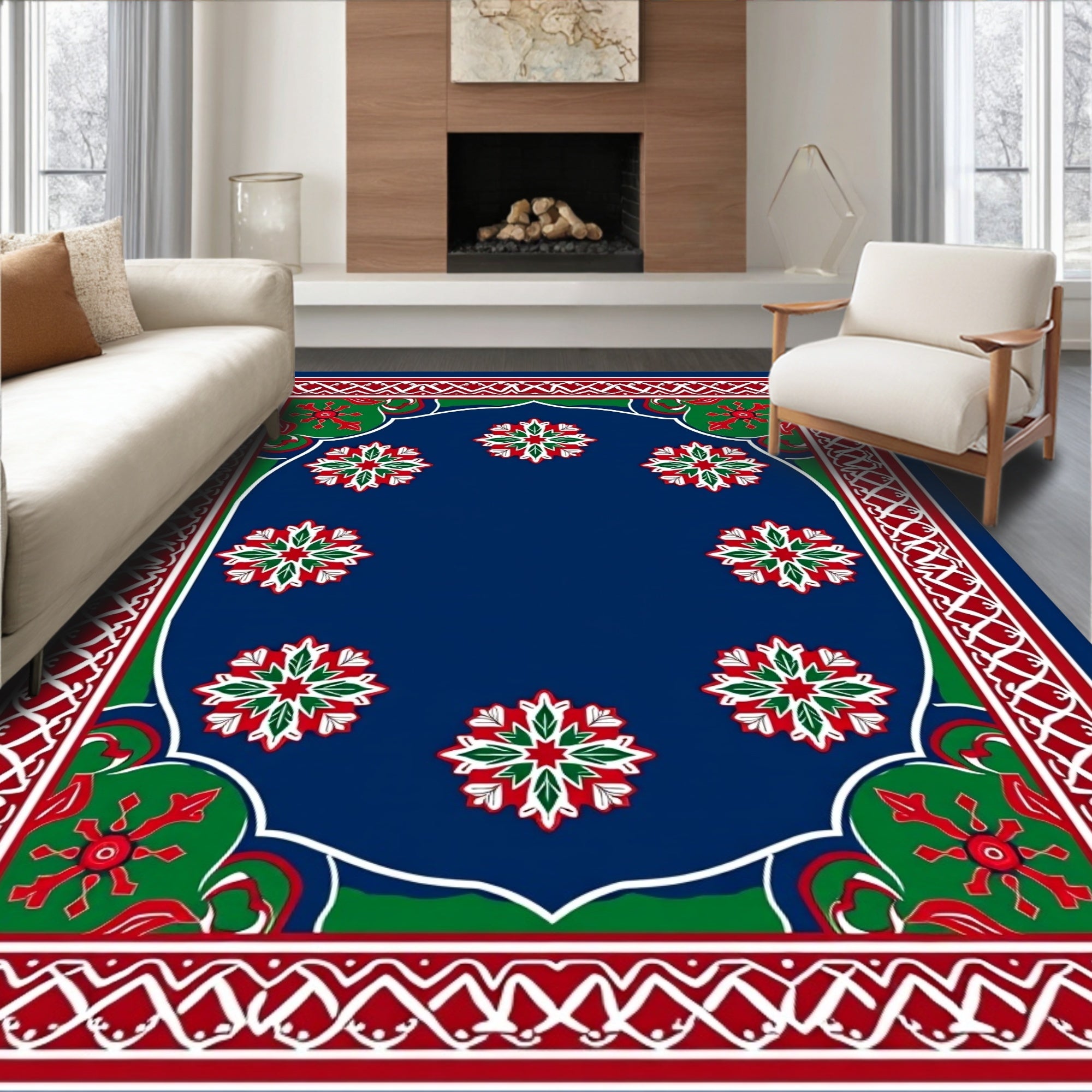 Rich Blue Starburst Arabesque Framing Rug