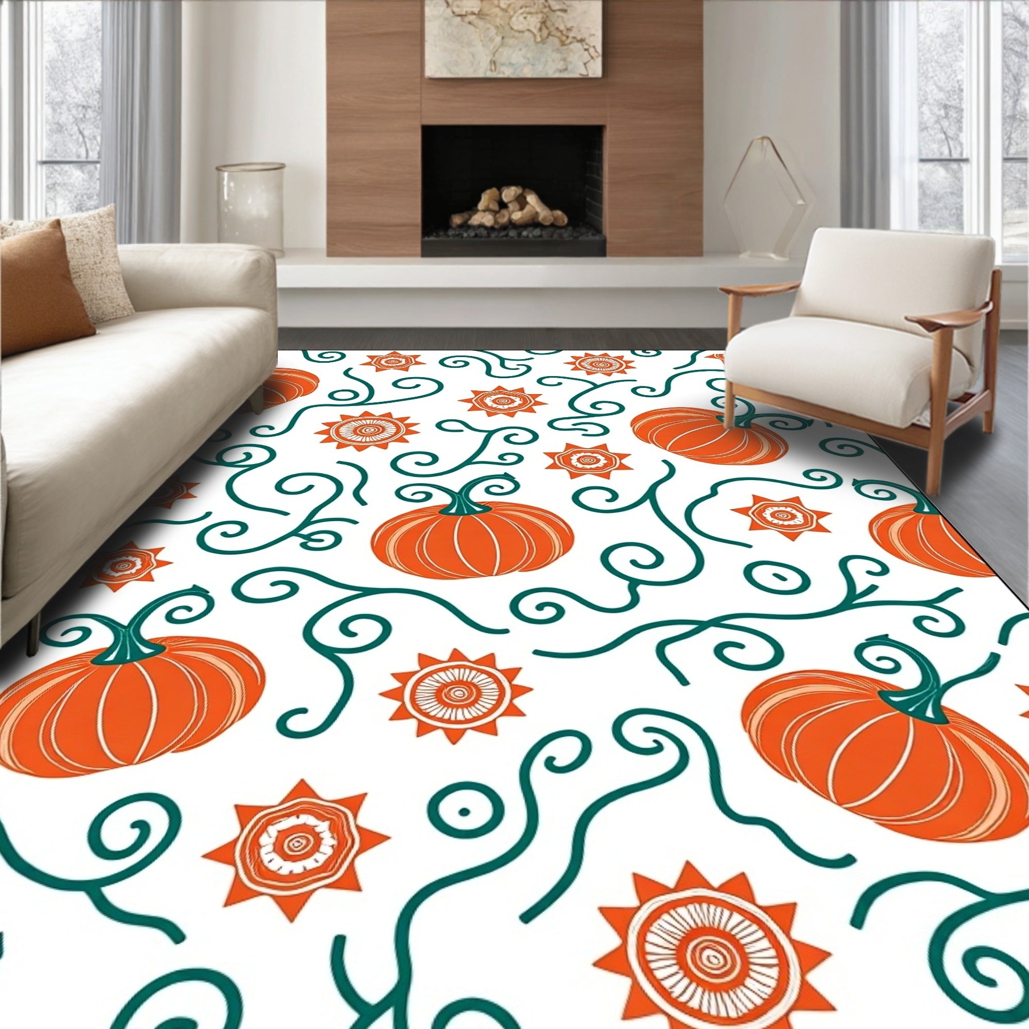 Orange Pumpkin Star Swirl Rug