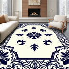 Classic Navy Floral Medallion Frame Rug