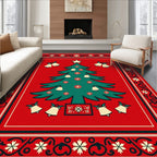 Festive Red Christmas Tree Bell Border Rug