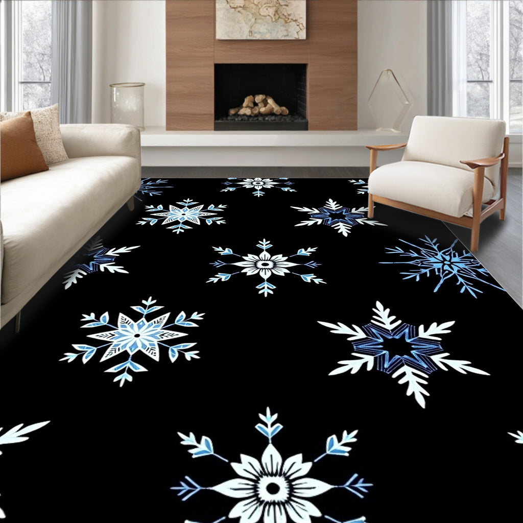 Winter Blue Snowflake Collage Rug