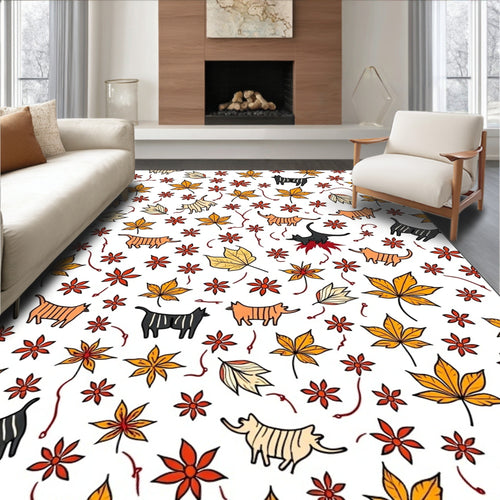 Autumn Leaves and Whimsical Cats Rug
