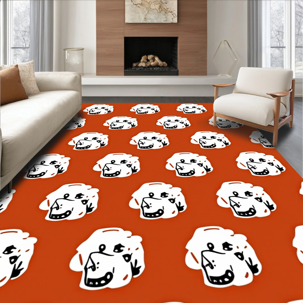 Playful White Puppy Face Terracotta Rug