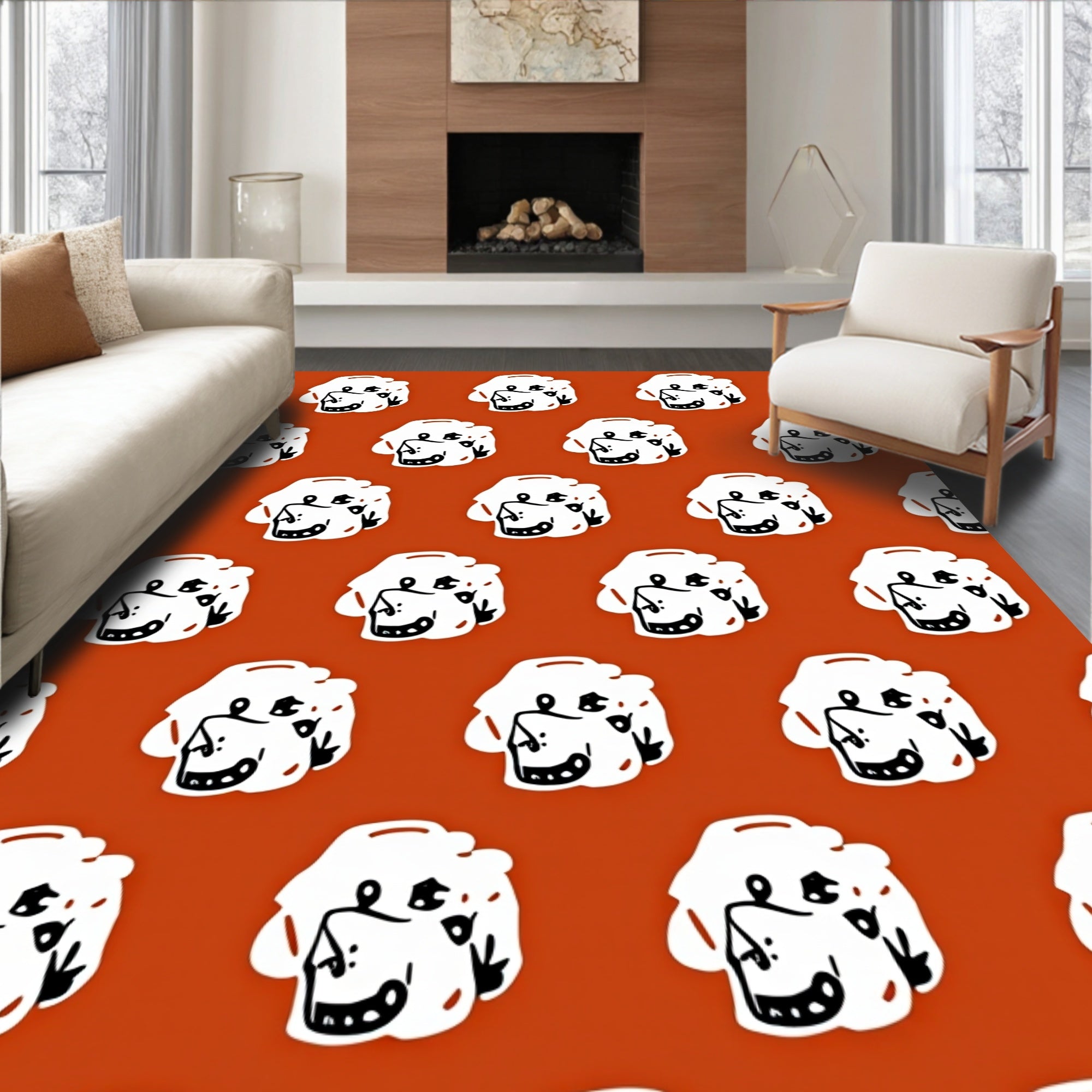 Playful White Puppy Face Terracotta Rug