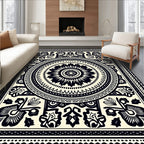 Bold Black Floral Medallion Border Rug