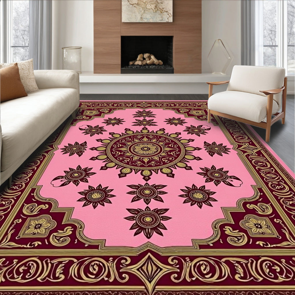 Pink And Gold Floral Medallion Rug