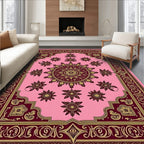 Pink And Gold Floral Medallion Rug