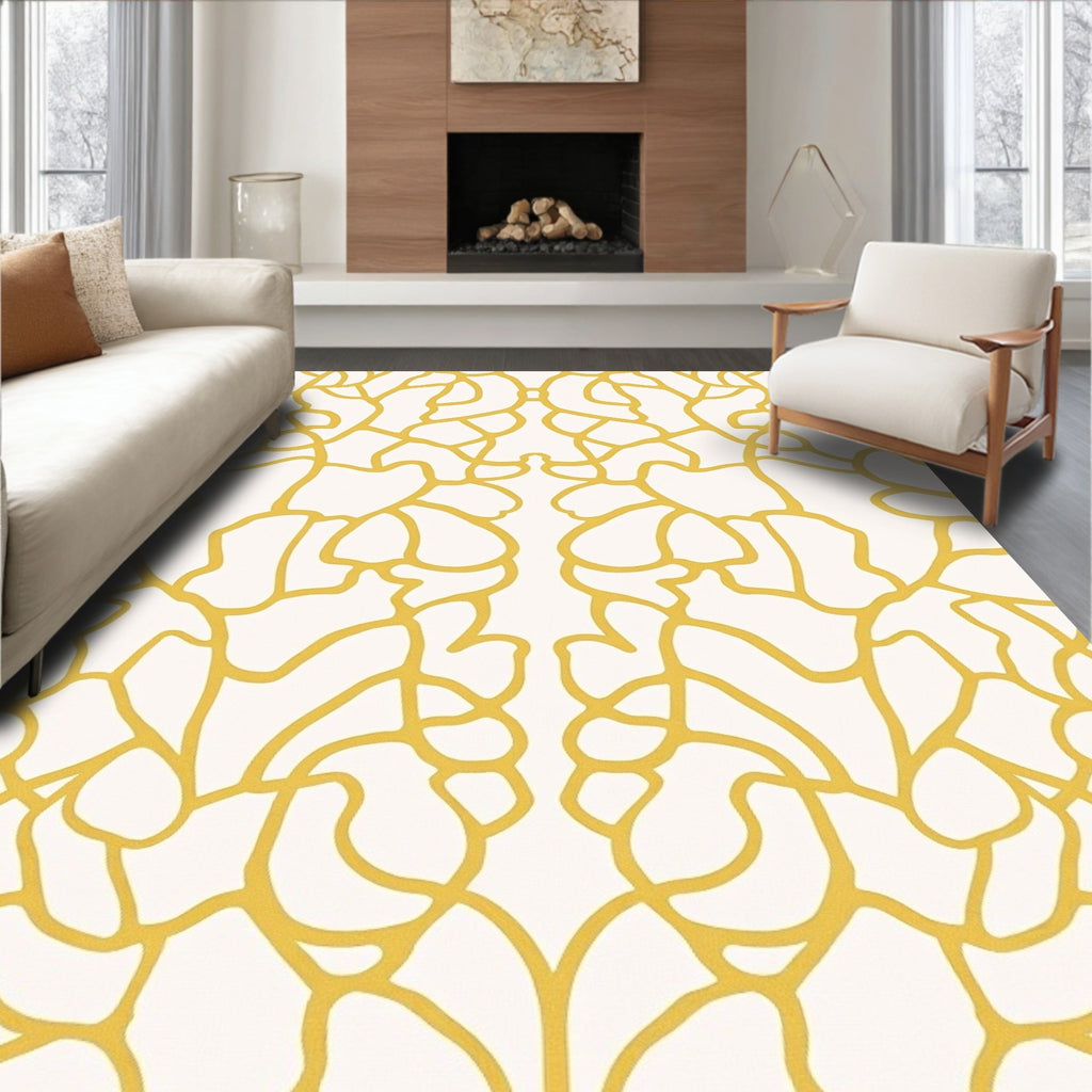 Cream Yellow Organic Vine Lace Rug