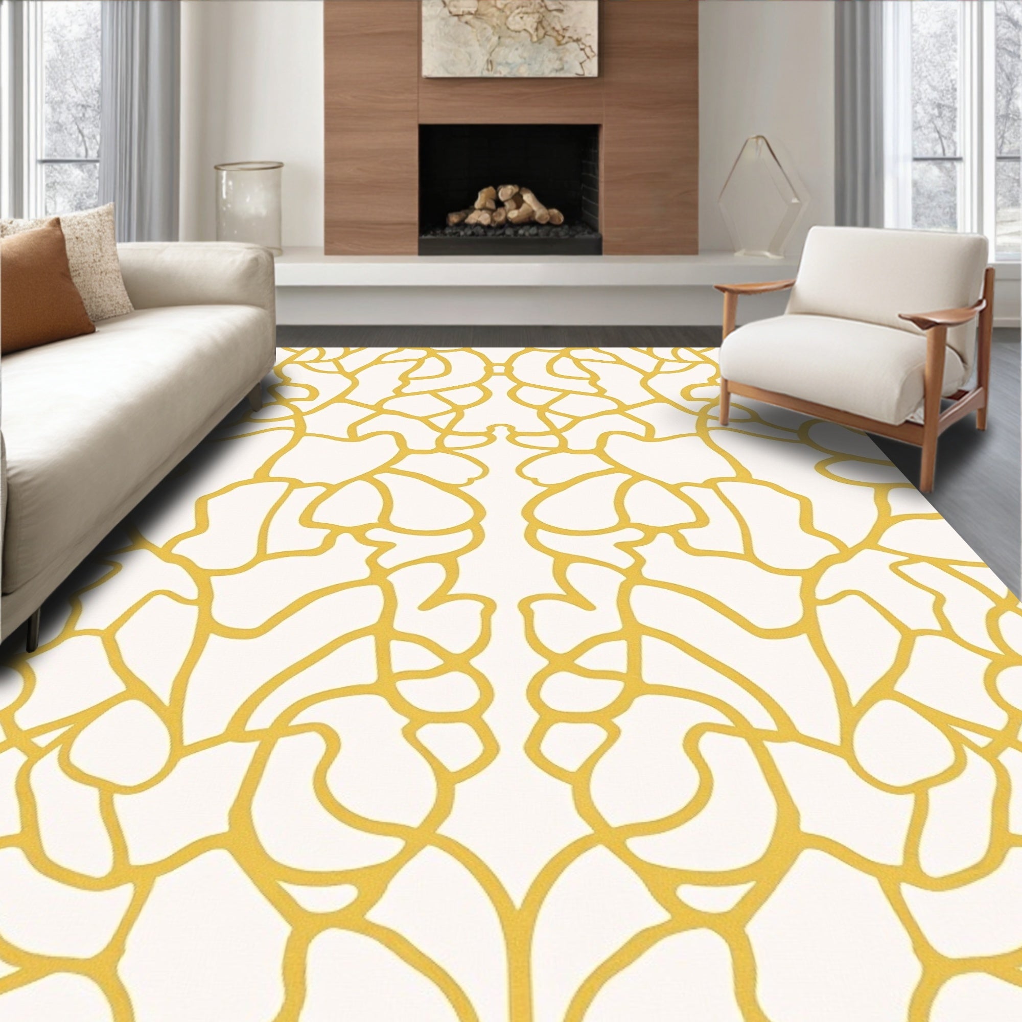 Cream Yellow Organic Vine Lace Rug