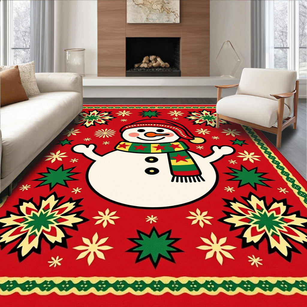 Festive Red Snowman Starburst Rug
