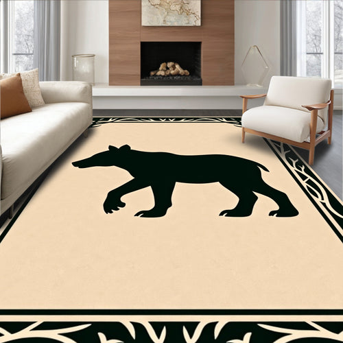 Black Bear Silhouette Woodland Crest Rug