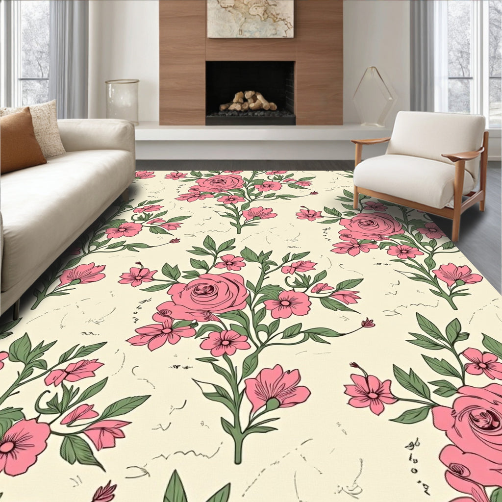 Pink Rose Botanical Garden Design Rug