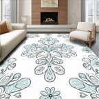 Soft Blue Floral Medallion Line Art Rug