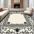 Classic Black White Floral Scroll Frame Rug