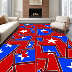 Bold Red Blue Abstract Star Collage Rug