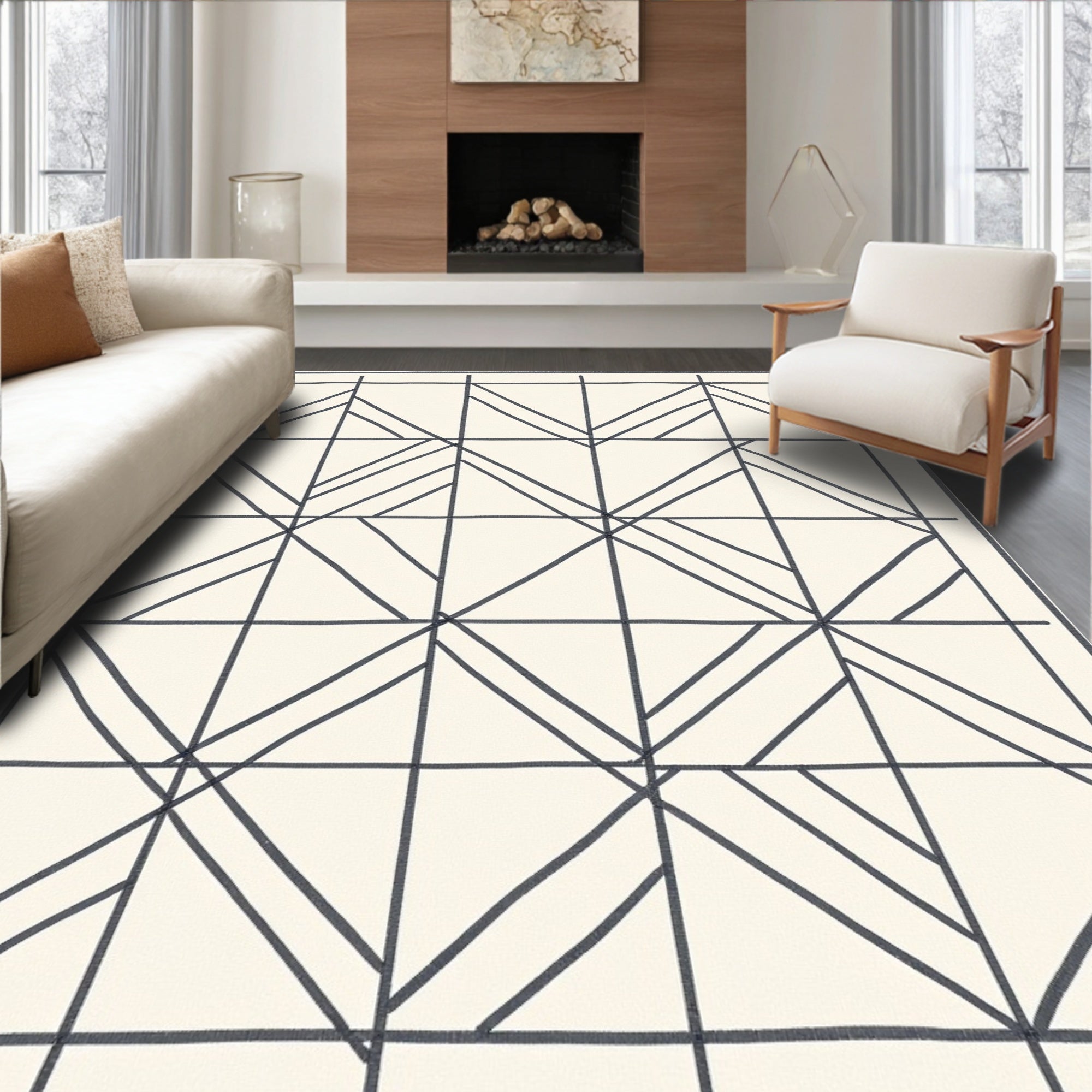 Minimalist Gray Geometric Grid Rug