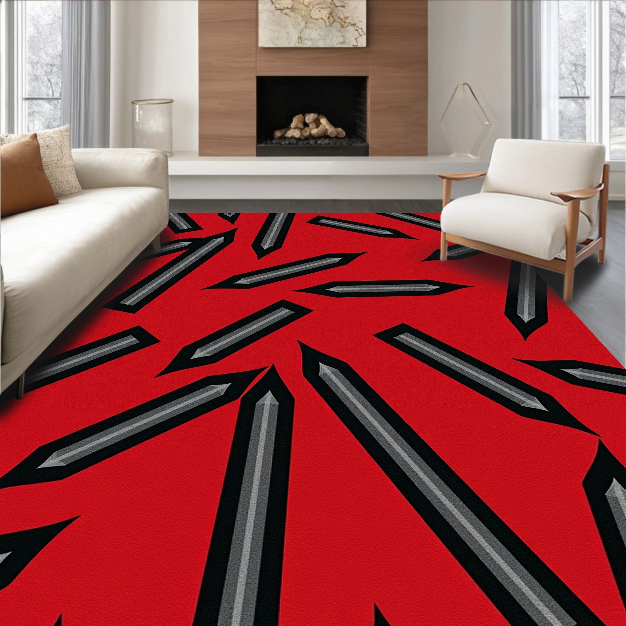Red Abstract Pencil Scatter Rug