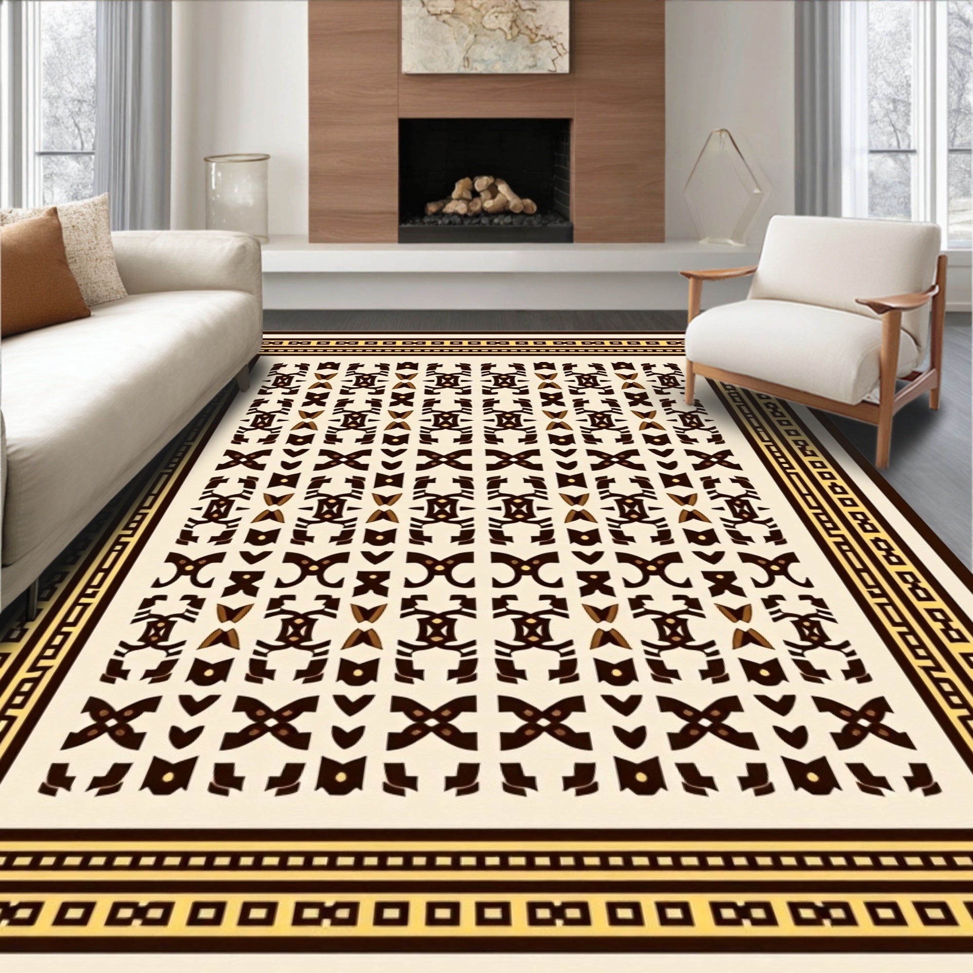 Cream Geometric Ivory Earth Tone Rug