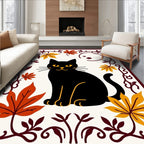 Black Cat Autumn Leaf Border Rug