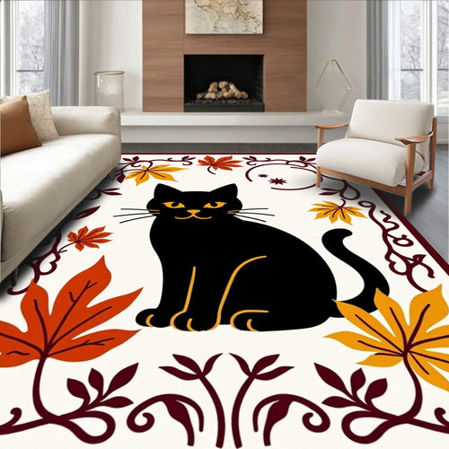 Black Cat Autumn Leaf Border Rug