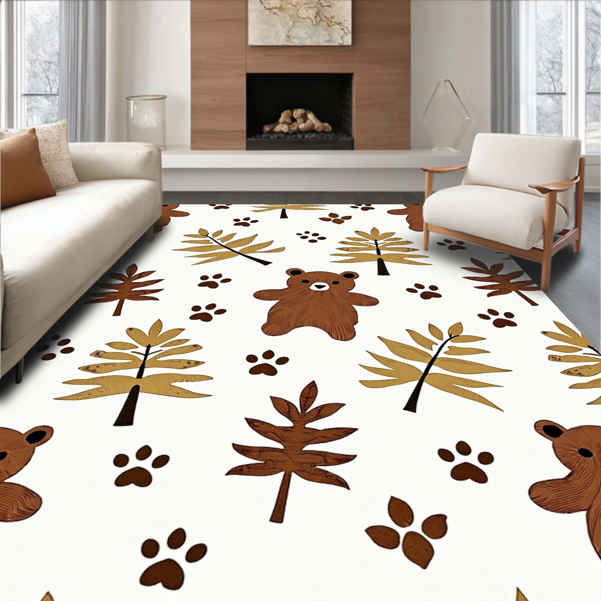 Woodland Bear Paw Tree Medley Rug