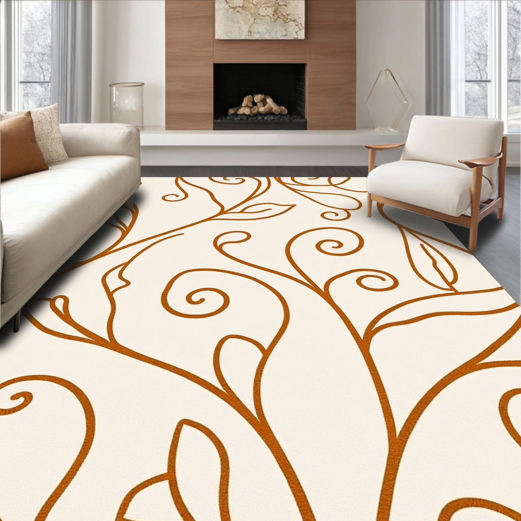 Burnt Orange Floral Vine Swirl Rug