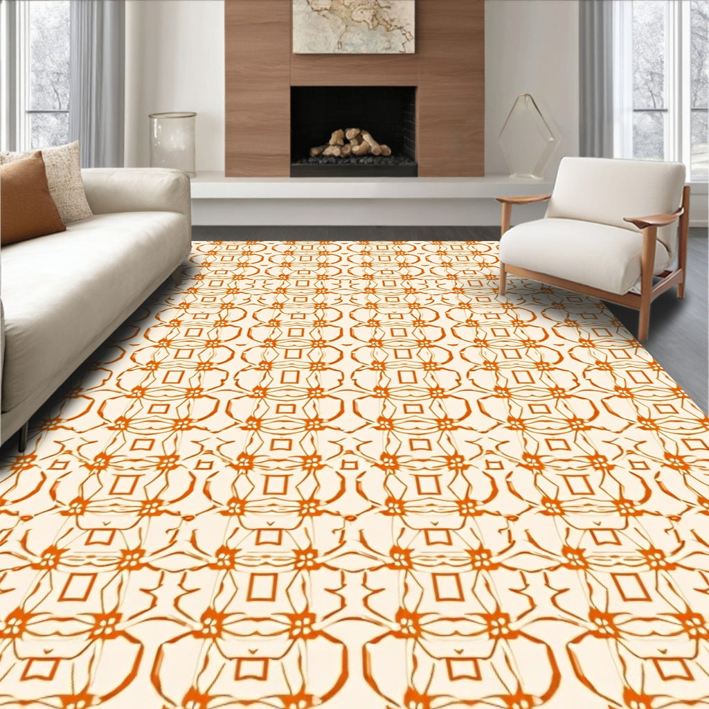 Orange Scrollwork Blossom Geometric Rug