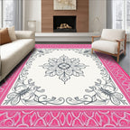 Bright Pink Floral Frame Medallion Rug