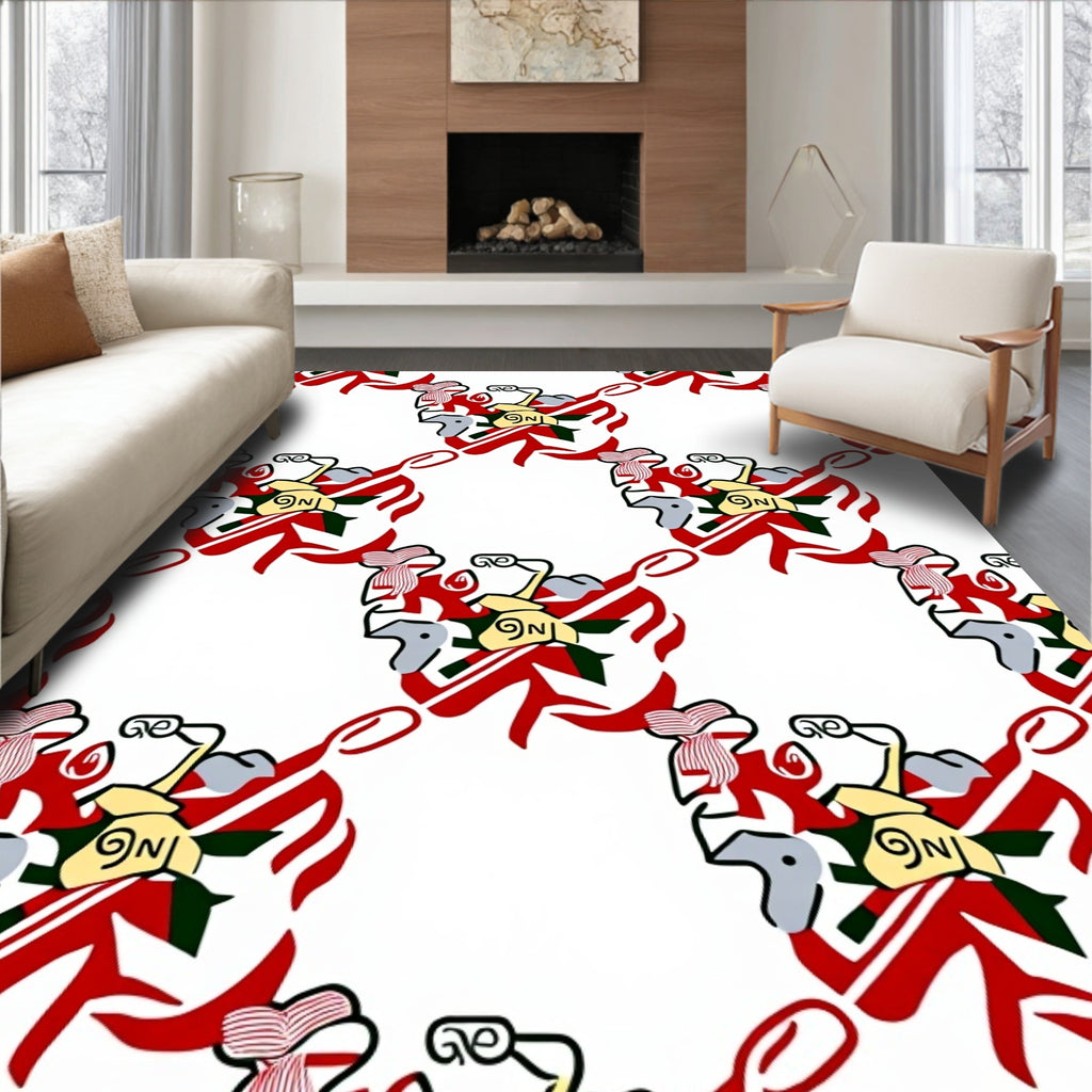Whimsical Red Yellow Ribbon Swirl Rug