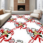 Whimsical Red Yellow Ribbon Swirl Rug
