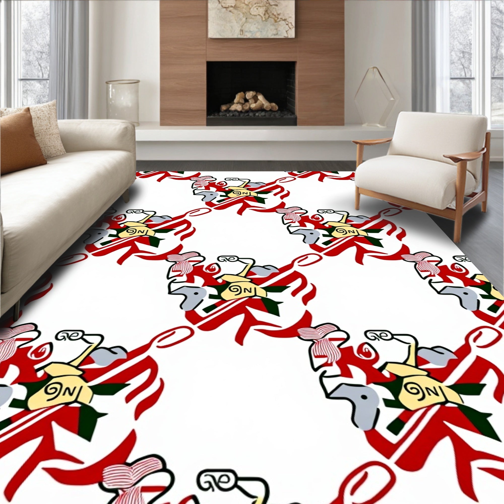 Whimsical Red Yellow Ribbon Swirl Rug